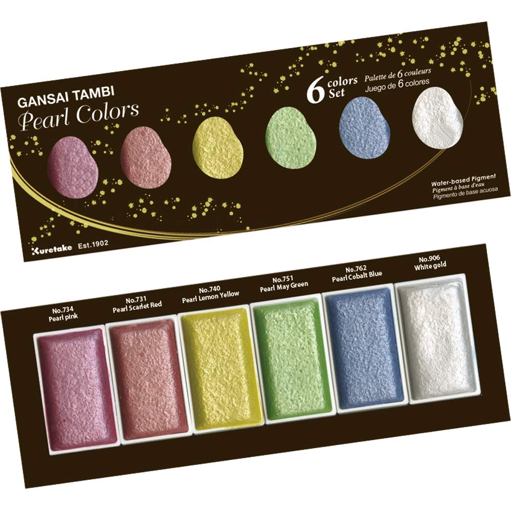 Kuretake Gansai Tambi Pearl Colors 6 colours Watercolour Paint Set, Professional-Quality for Artists and Crafters, Non-Toxic, Made in Japan