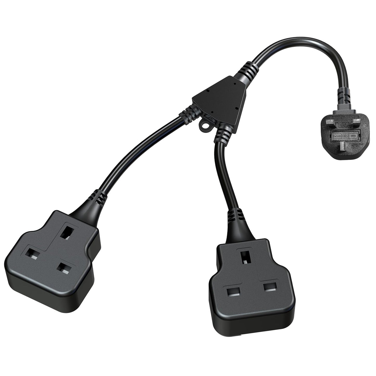 2 Way Extension Lead with Short Cable (Plug Included), 2-in-1 Double Sockets Extension, 2 AC Outlets Power Strip 3500W (250V/13A) for Home Travel