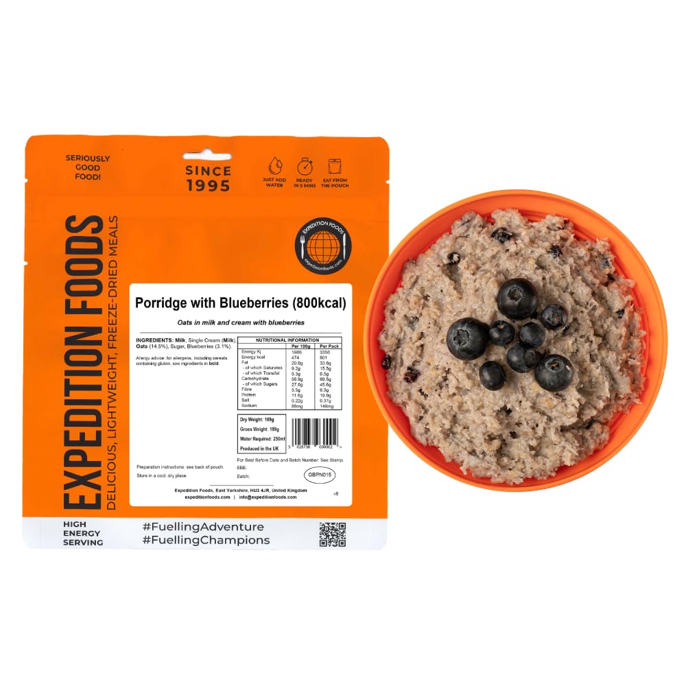 EXPEDITION FOODS Porridge with Blueberries (High Energy Serving / 800KCAL) | Freeze-Dried Camping & Hiking Food