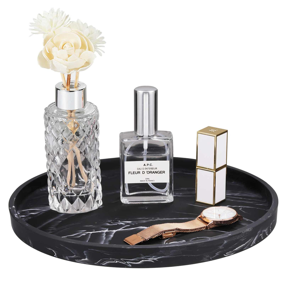 Emibele Vanity Tray, Resin Round Tray Decorative Storage Organizer for Bathroom Toilet Tank Bedroom Kitchen Countertop, Jewelry Storage Dresser Tray