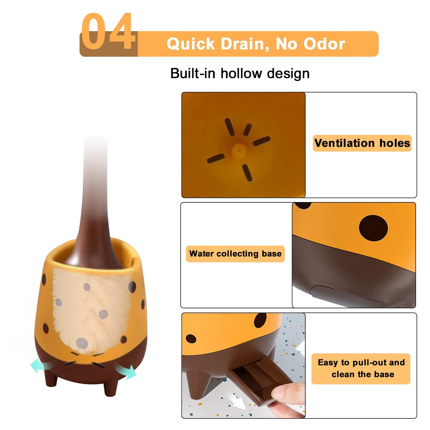 XXFLOWER Toilet Brush Giraffe Shape,Cute Shape Look, PP Bristles Round Brush, Compact Size Toilet Brushes Floor Standing, 1-Pack