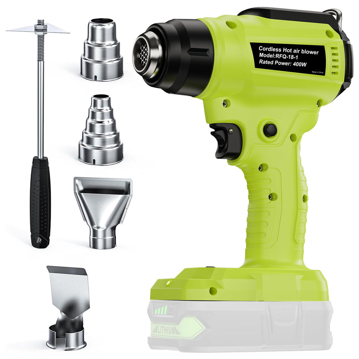 Heat Gun for Ryobi 18V ONE+ Battery (Tool Only), Cordless Hot Air Gun with 4 Nozzles, Battery Heat Gun for Welding, Bending Pipes, Colour Removal