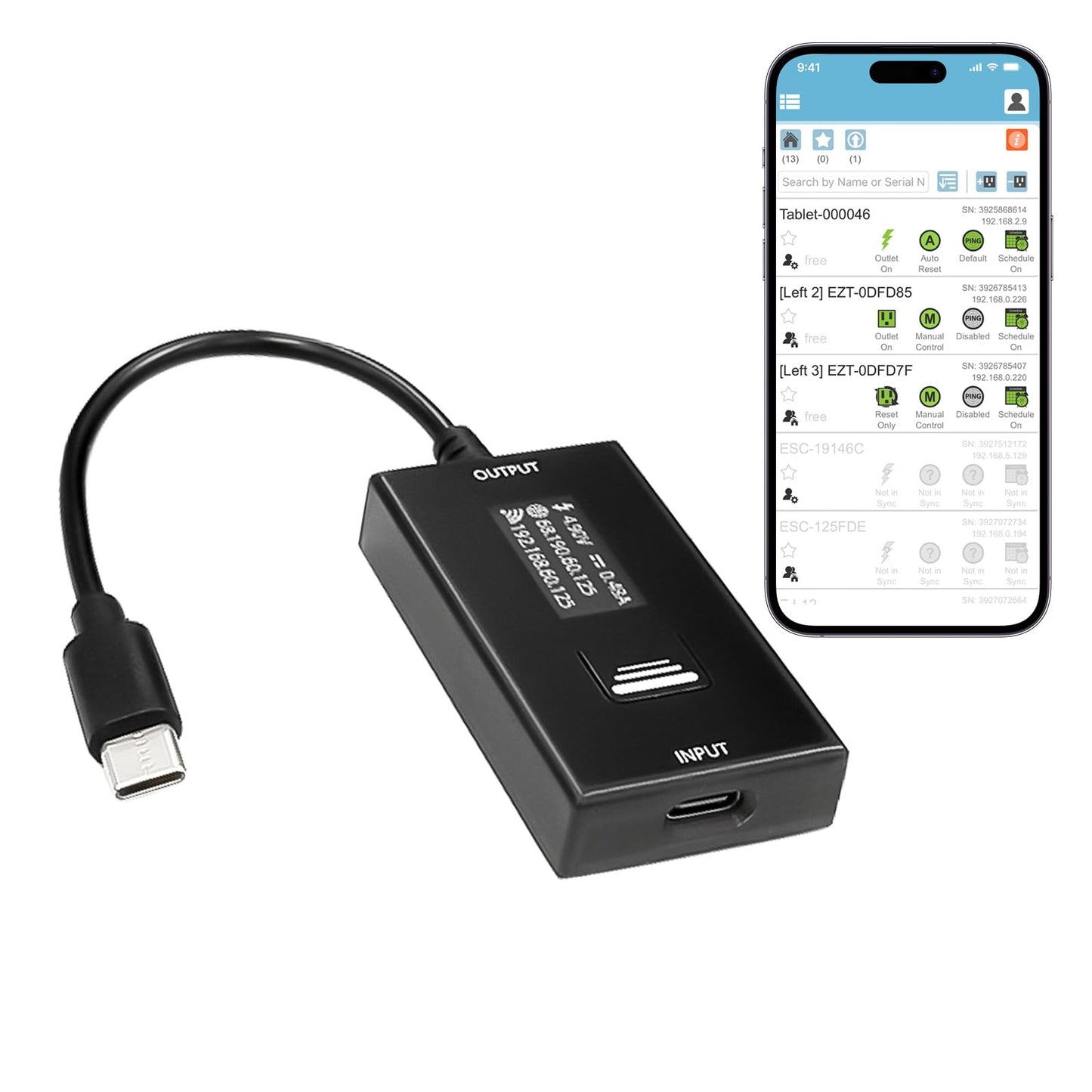 ezOutlet Wi-Fi IP Enabled Remote DC Power Switch (USB Type-C Plug) with Auto Reboot, Integrated Power Metering, Manage via Free APP & Cloud