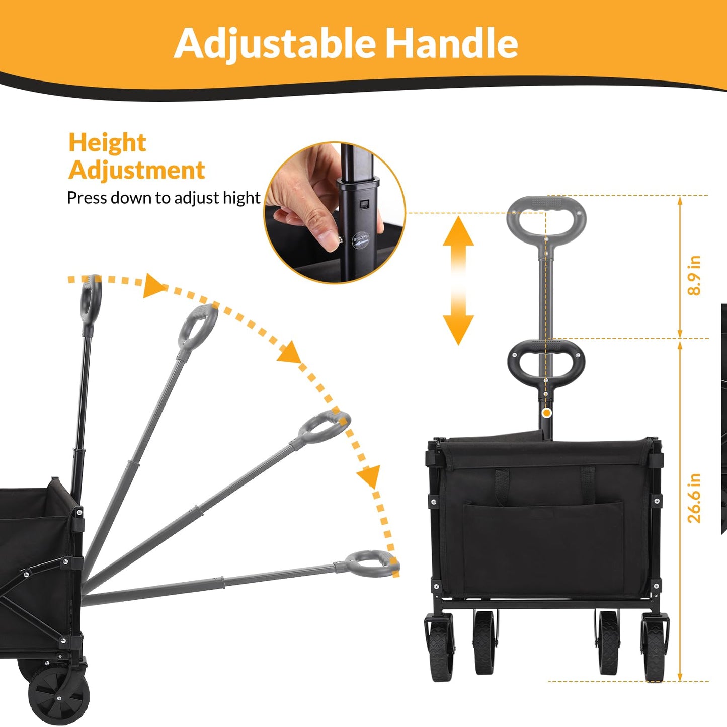 RYGEO Festival Trolley Foldable Utility Wagon Cart with Wheels and Telescopic Handle for Gardening, Camping, Shopping and Outdoor Sport