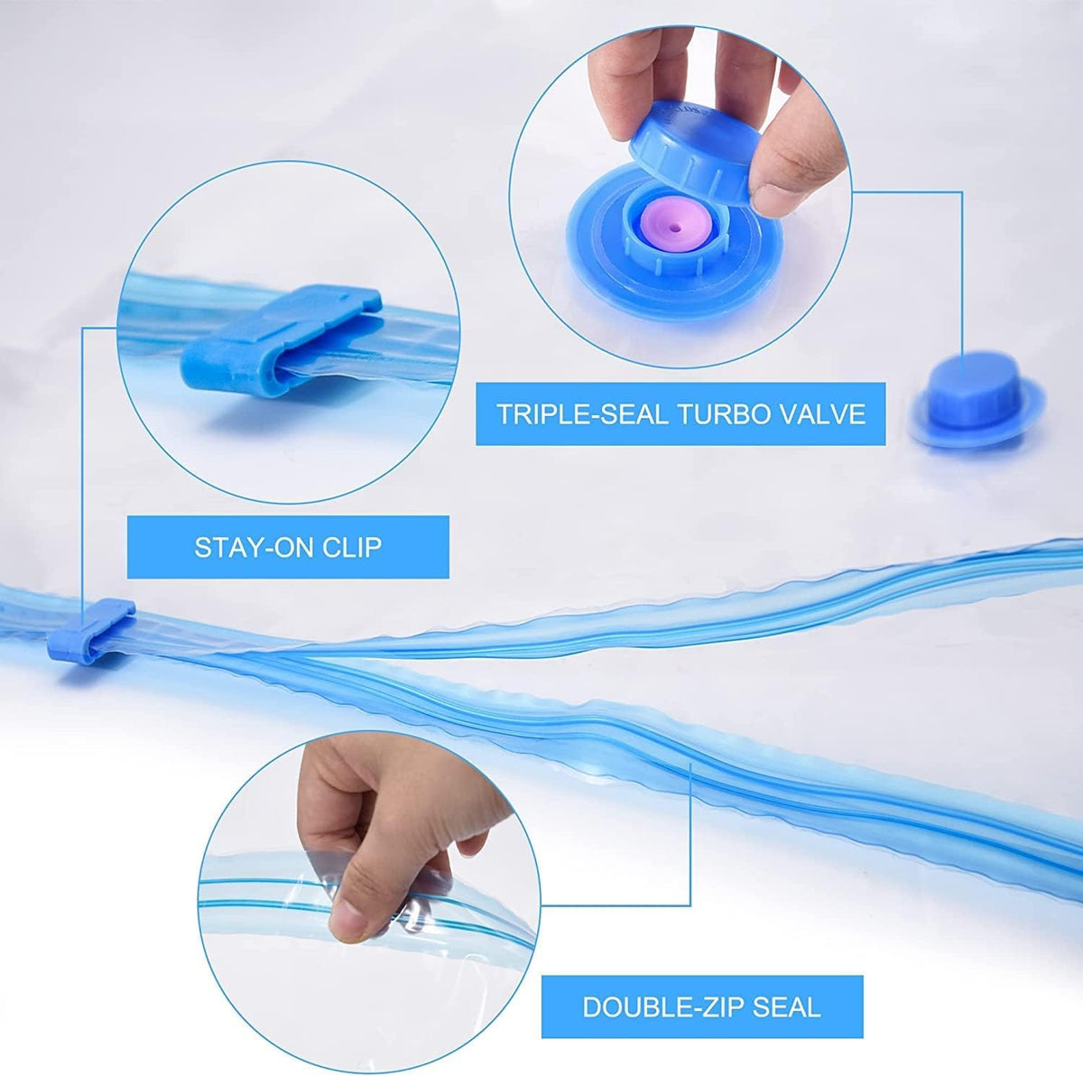 QH7 Small Vacuum Storage Bags. 80% More Storage,Travel Vacuum bags clothes, Double-Zip Seal and Triple Seal Turbo-Valve for Max Space Saving,Reusable