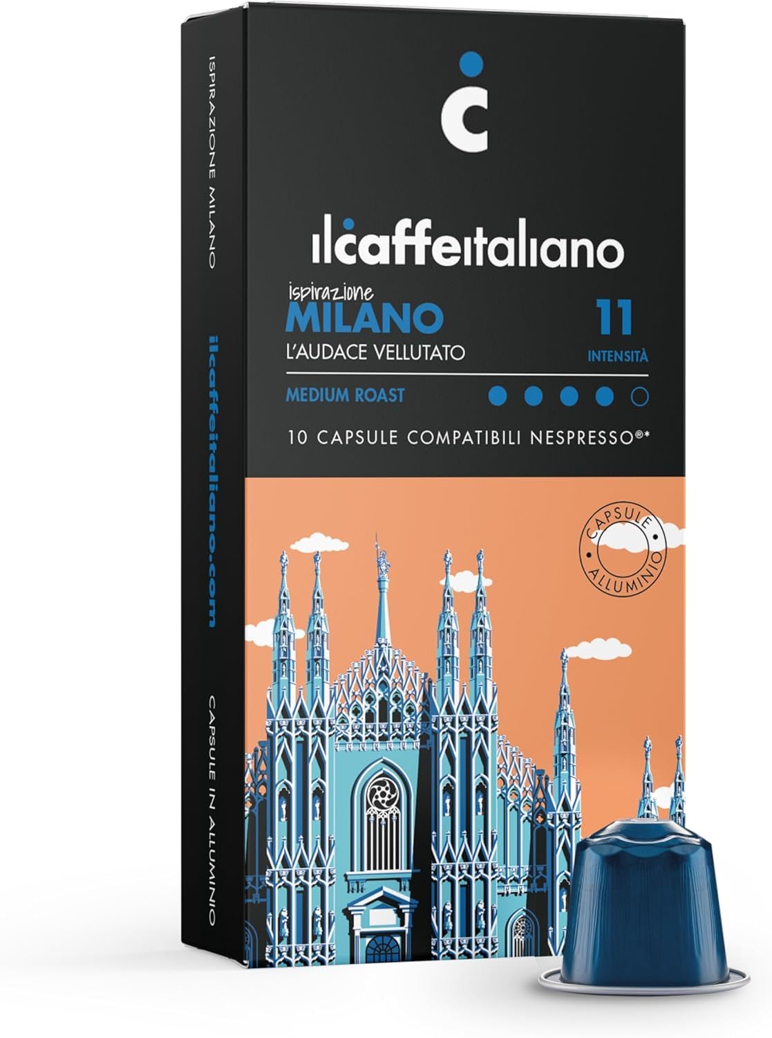 Ilcaffeitaliano Aluminium Capsules Compatible With Nespresso - Milano 100pcs | Aluminium Nespresso Compatible Capsules, Aromatic Notes Of Cocoa And