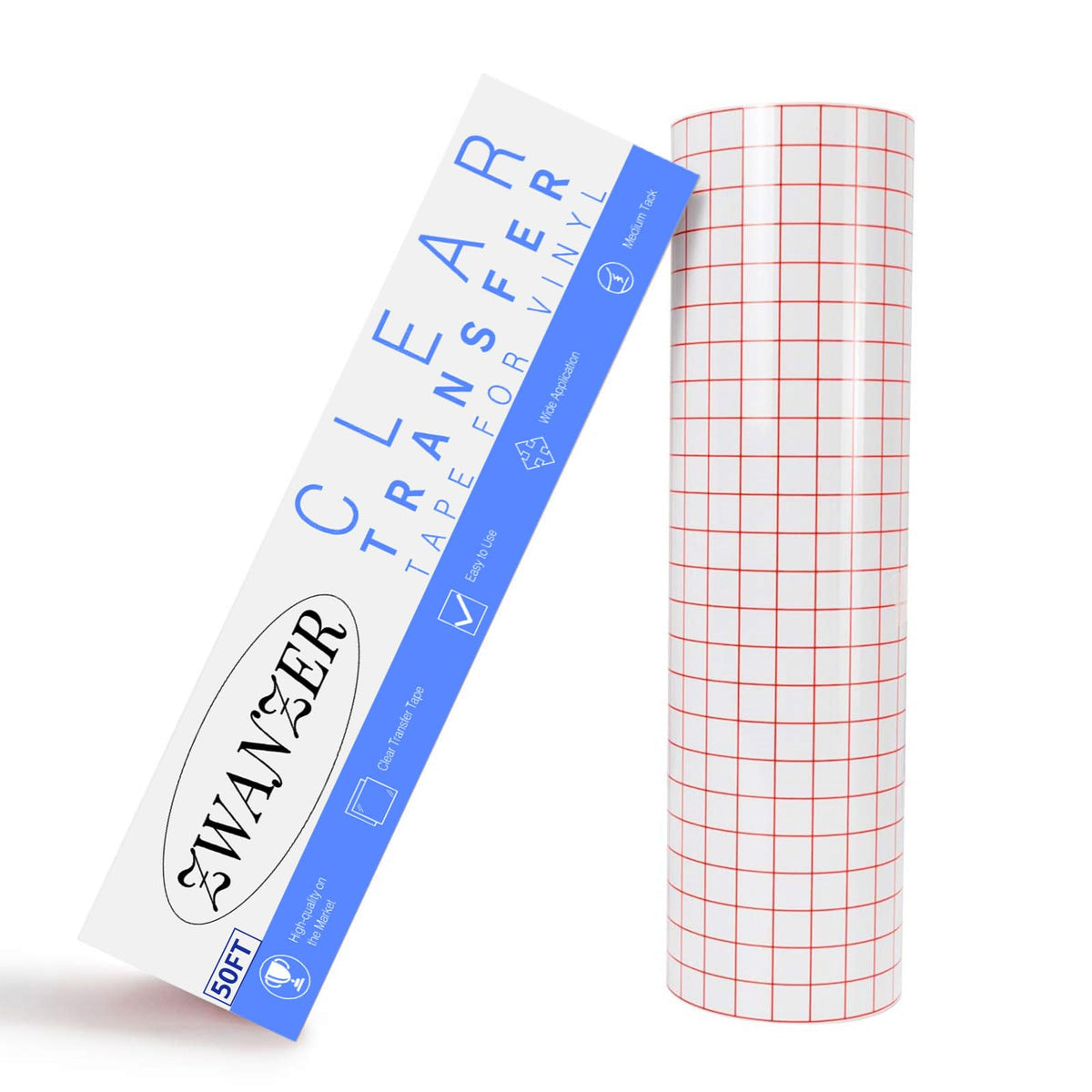 Zwanzer 50FT Transfer Tape for Vinyl - 12? x 50 FT(30.5x1524CM) w/Red Clear Alignment Grid for Adhesive Vinyls - Medium Tack Vinyl Transfer Tape for