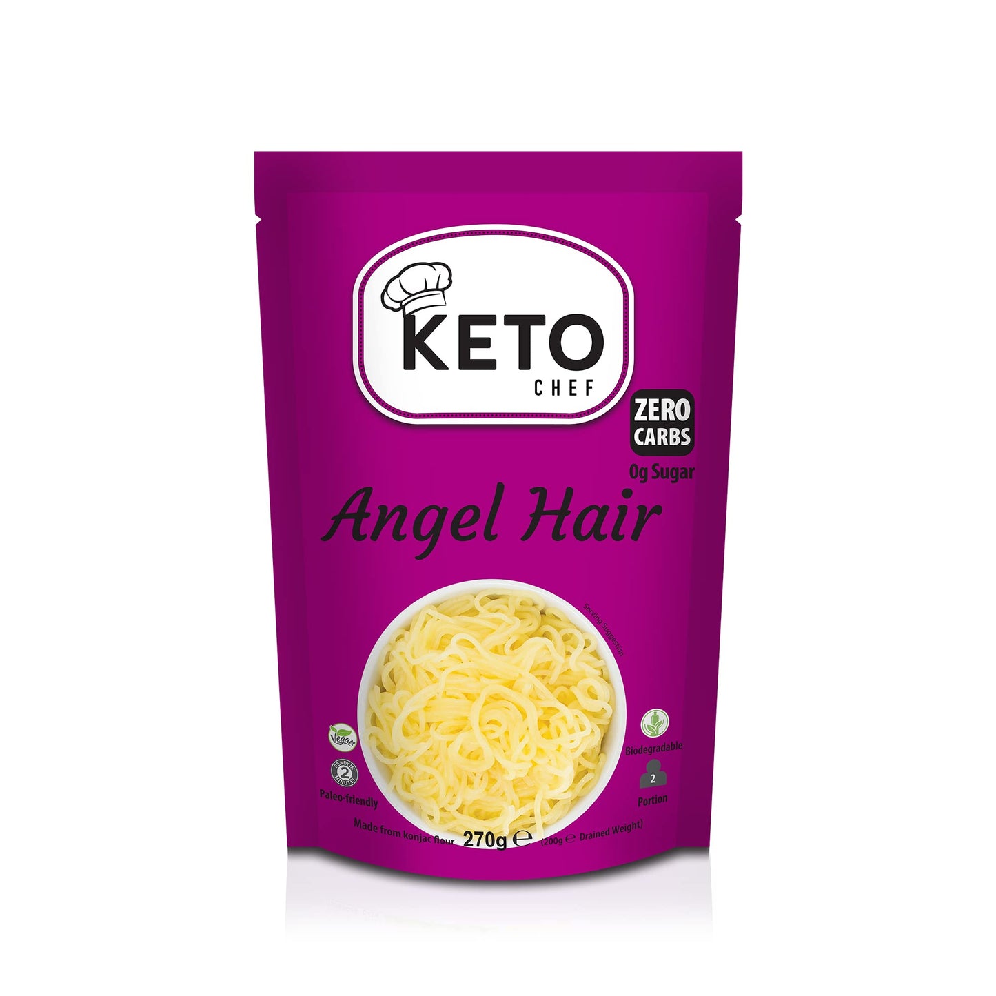 Keto Chef Vegan Angel Hair Noodles (Pack of 6, 270g) ? Free-from & Fat Free, Made of Konjac Flour, Contains Zero Carbohydrates & Sugar, Shirataki, Low