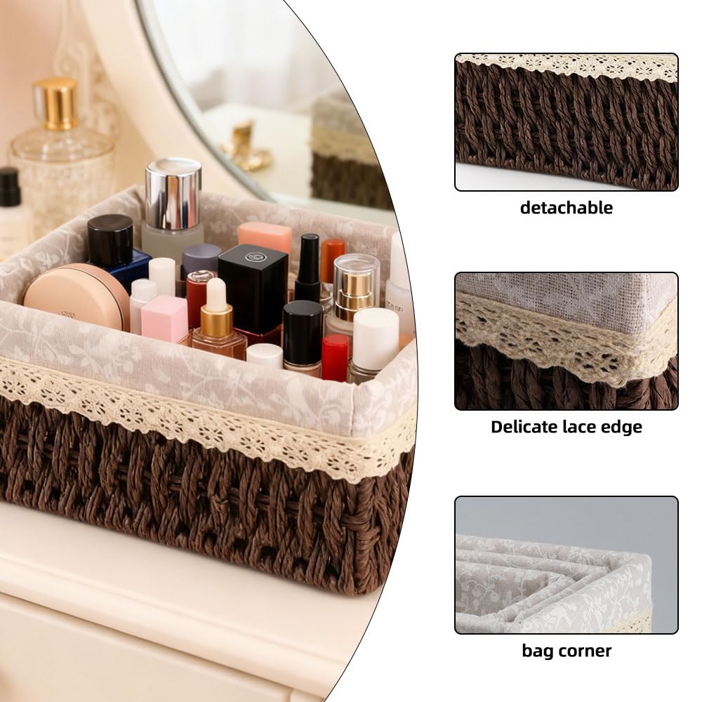 wocpvm 3 Pcs Paper Rope Storage Baskets,Small Baskets