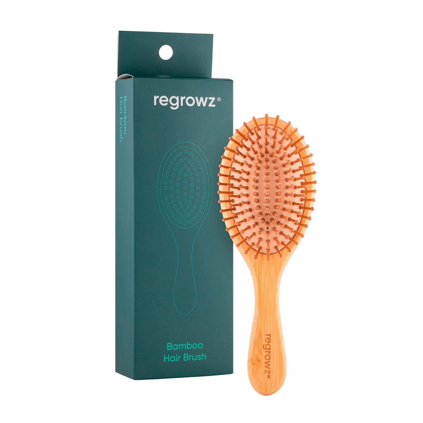 Bamboo Hair Brush by Regrowz ? Detangles & Eliminates Knots ? Wooden Brush for Thick & Thin Hair ? Anti-Breakage with Round Natural Bristles -