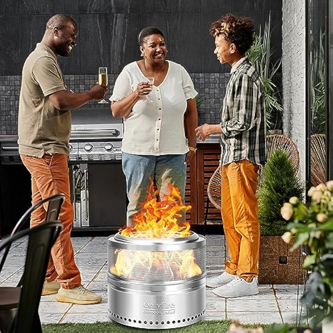 Onlyfire Φ50 cm Smokeless Fire Pit Wood Burning with Holes, Stainless Steel Portable Outdoor Bonfire Stove with Carrying Bag