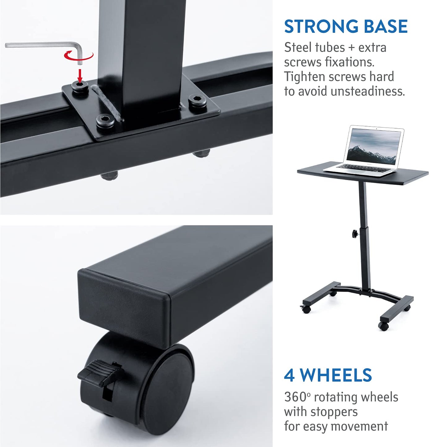 Tatkraft Dream Mobile Laptop Stand Desk Adjustable Height 52-84cm 4 casters (with locking device)