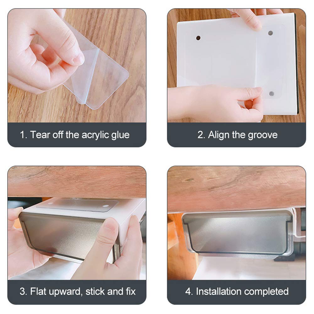 CMOISO Under the Table Storage Box, 2 Pieces Hidden Drawer Creative Desk Sticker, Drawer Tray Desk Organizer for Home and Office (Black)