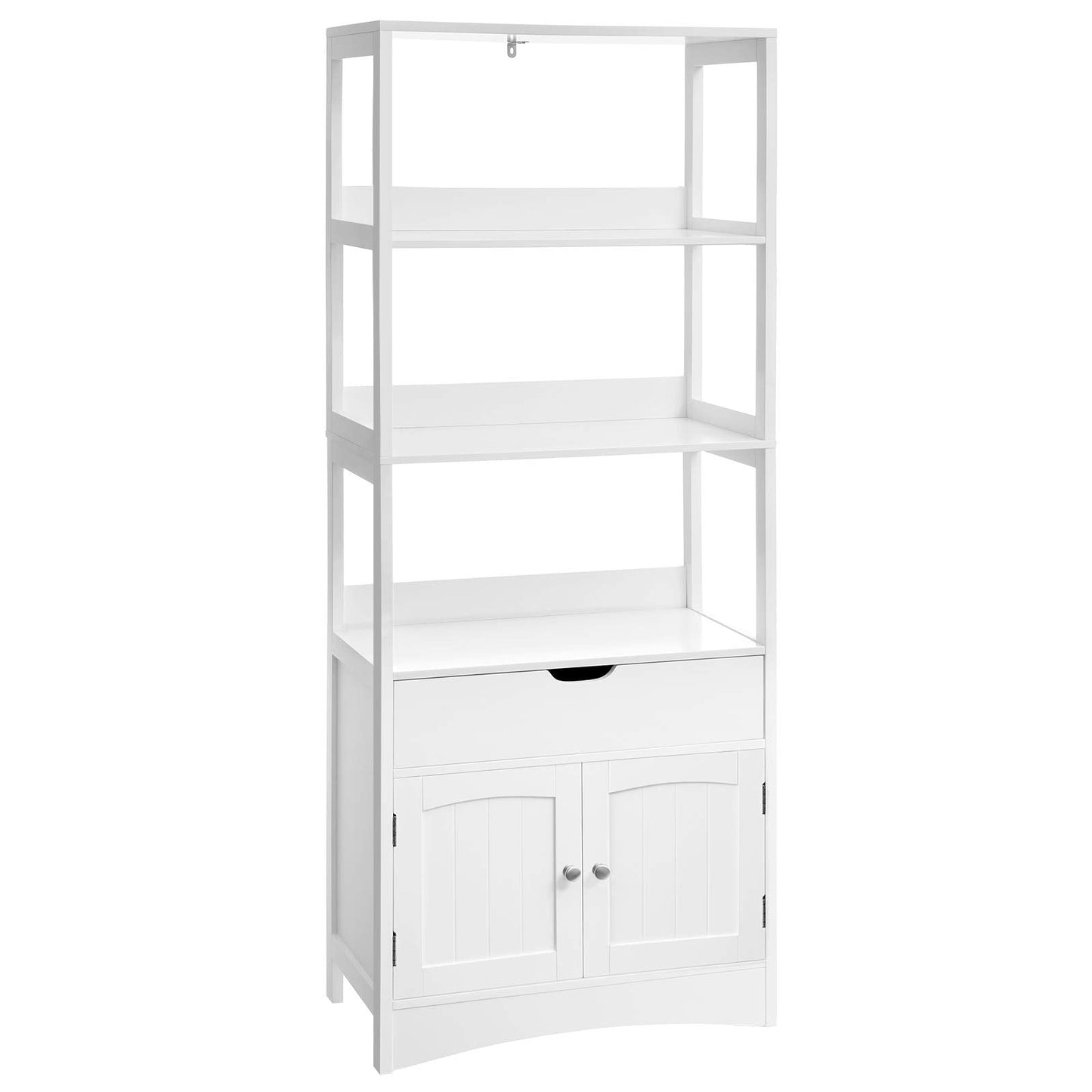 VASAGLE Bathroom Storage Cabinet, Tall Cabinet, Freestanding Bookshelf, with 3 Open Shelves, 1 Large Drawer and 1 Cupboard, 32.5 x 60 x 154 cm, for