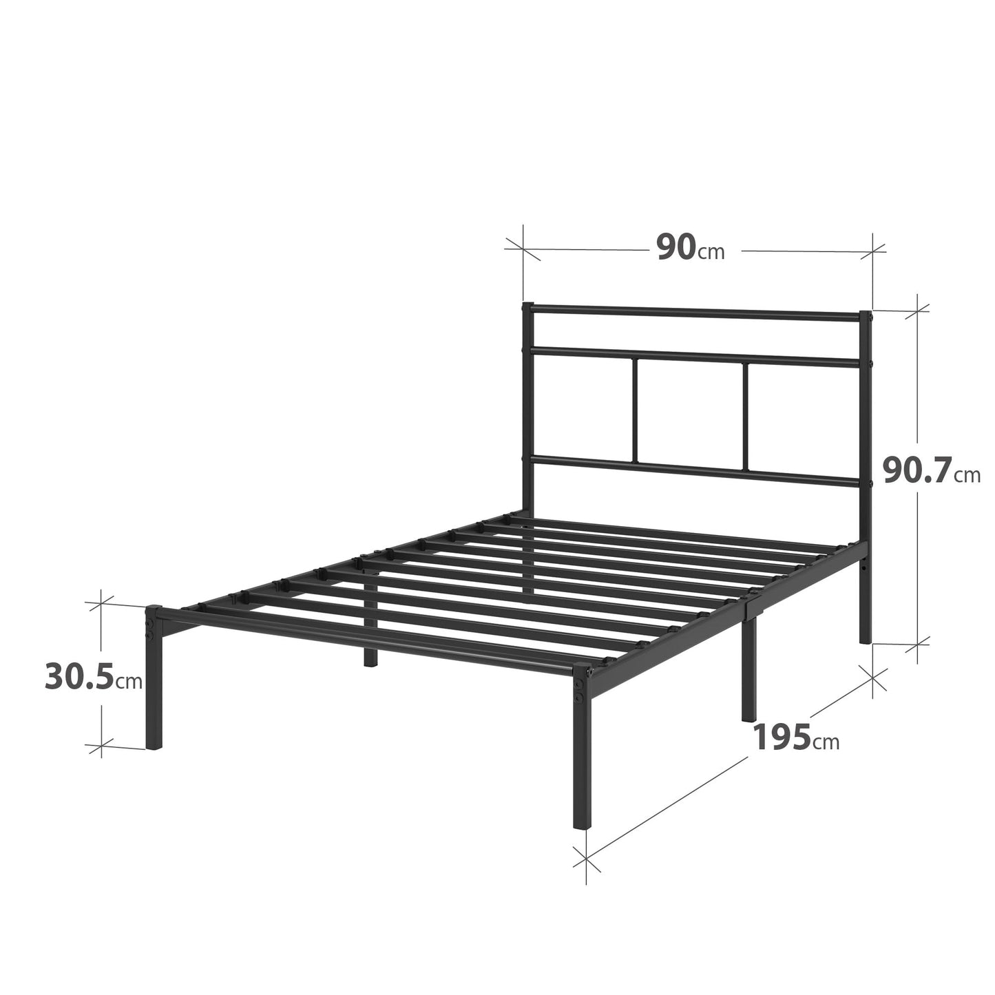 Zinus Elias Single Bed Frame Bed 90x190 cm 30cm Height Metal Bed Frame with Headboard Platform bed frame with steel slat support Modern