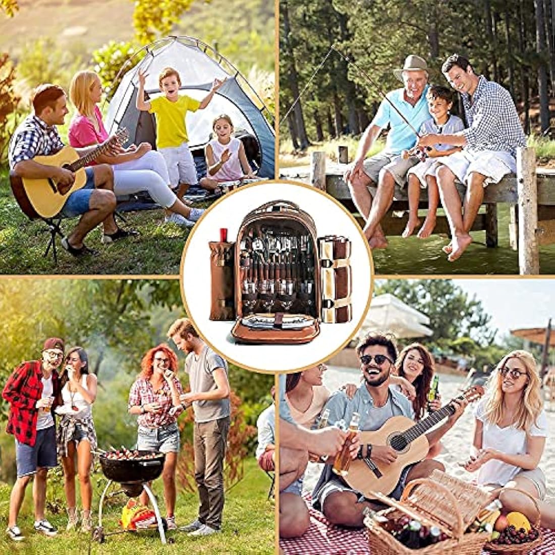 Hap Tim luxury 4 Person Picnic Backpack Picnic Rucksack Bag Hamper with Insulated Cooler Compartment includes Tableware & Fleece Blanket(EU3065)