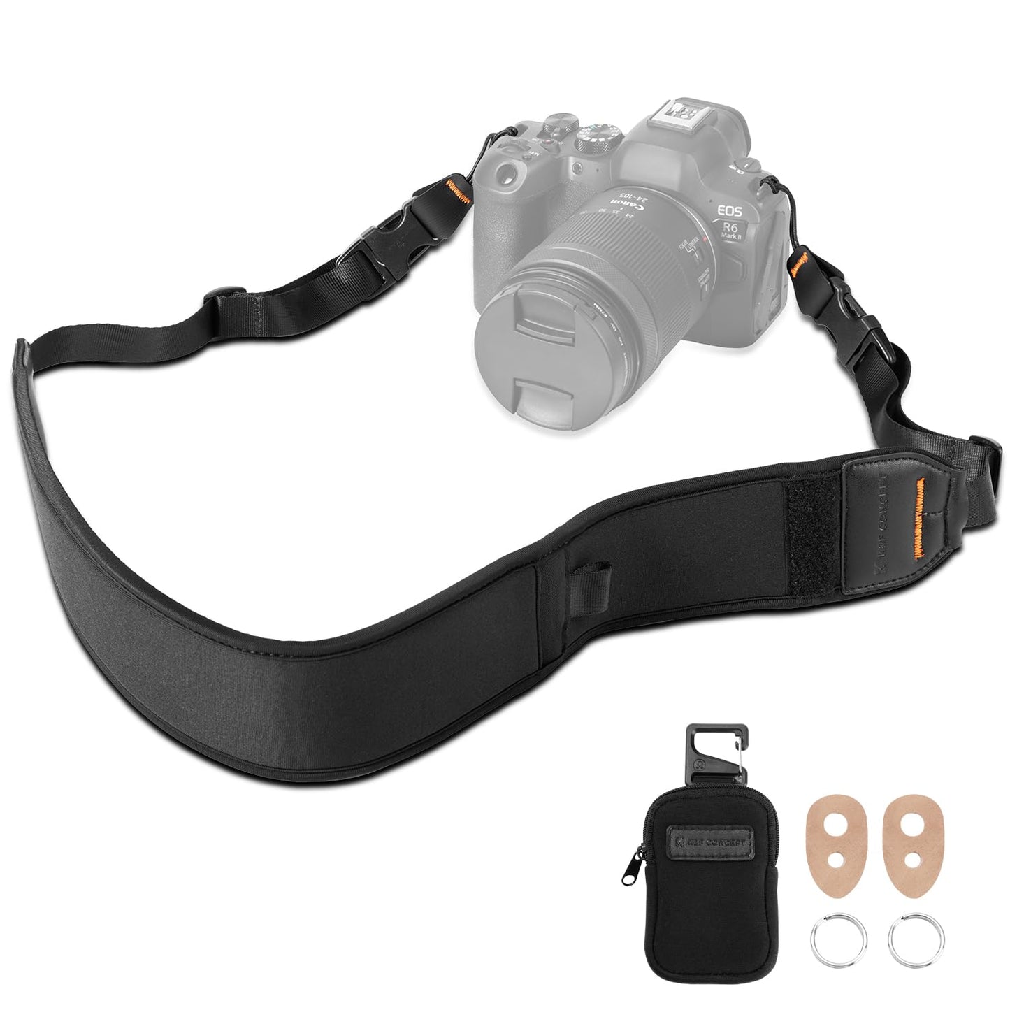 K&F CONCEPT Camera Neck Strap for Photographers, Soft Neoprene Adjustable Shoulder Belt with Zipped Pockets Compatible with Sony Canon Nikon Fuji DSLR