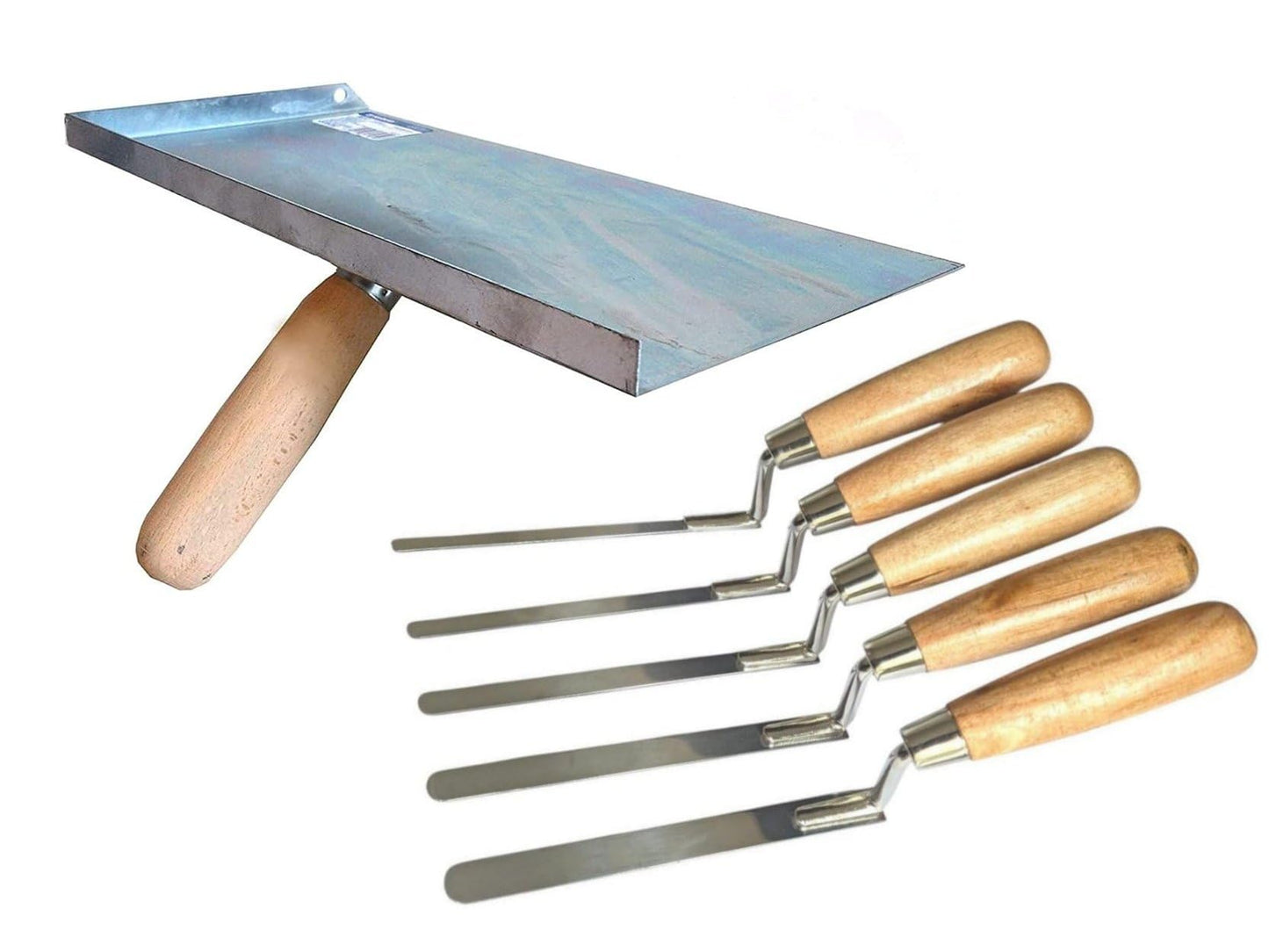 Pointing Brickwork Galvanised Hawk & 5 Stainless Steel Finger Trowel Set, Jointing, Gap Filling & Repair Tools for DIY & Masonry Work, Repointing,