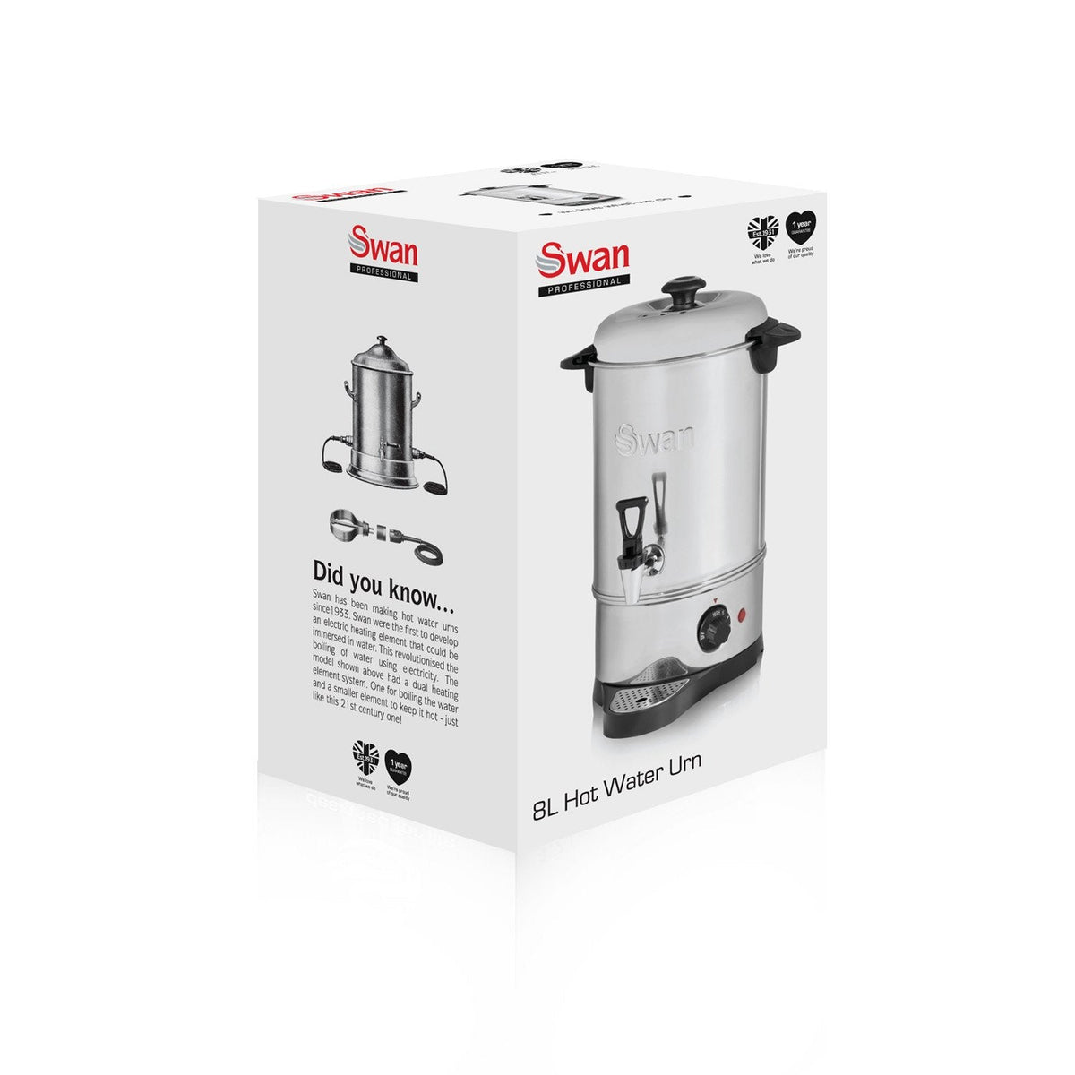 Swan SWU8L Catering Urn with Automatic Temperature Control, Drip Tray, 8L, 1600W, Stainless Steel