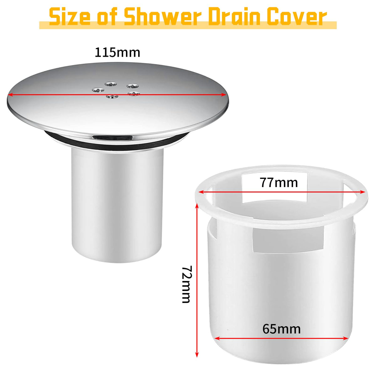 Shower Tray Drain Cover Outlet Replacement, 90mm/115mm Chrome Shower Trap Parts, Removable Shower Waste Trap Top