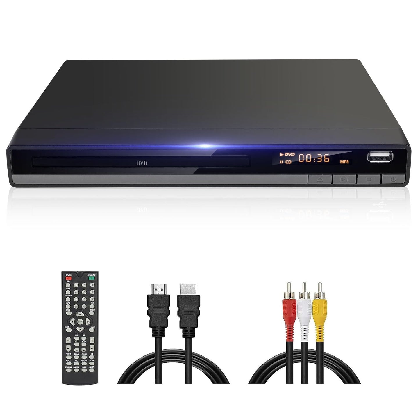 HD DVD Player for TV, All Region Free DVD Player CD Player for Home with HDMI/AV Output USB Input, Plays All Regions/Formats, Breakpoint Memory, 1080P