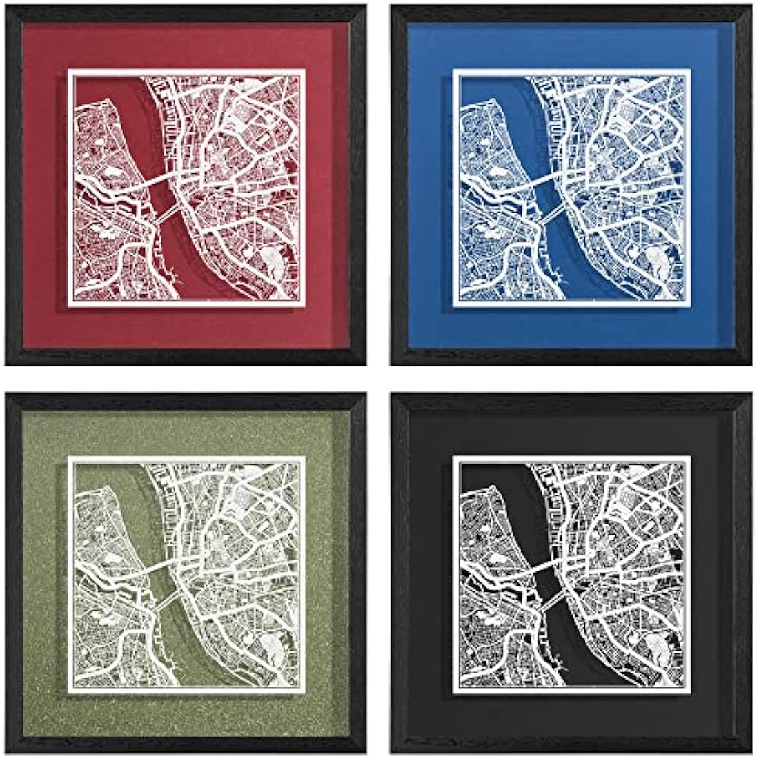 O3 DESIGN STUDIO Liverpool Paper Cut Map framed, White map, Black frame, 23x23 cm, Gift Boxed, 4 background color, self-changing, Paper Art