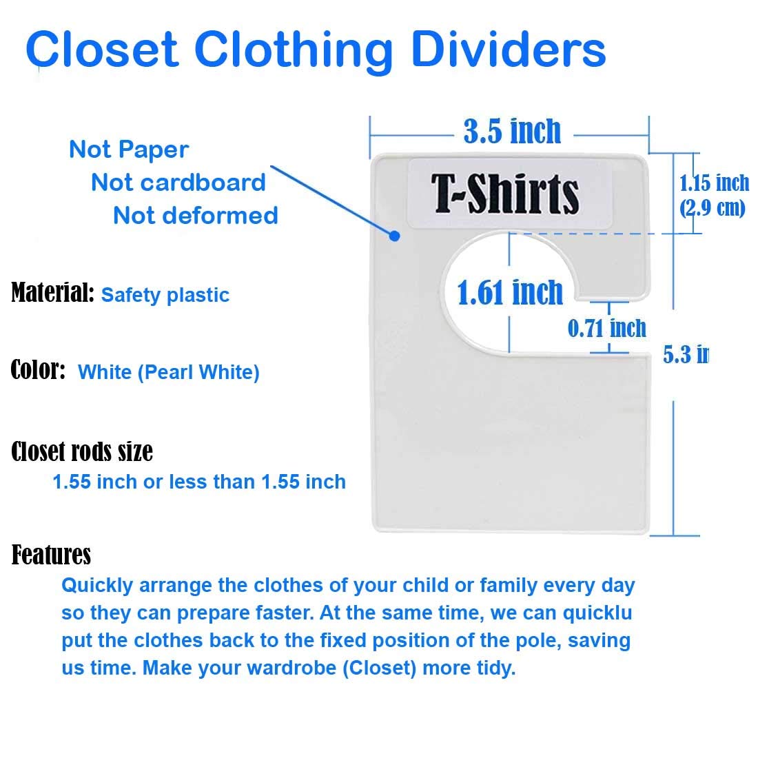 DiriUK 20 Pack Large Closet Clothing Wardrobe Dividers, White Rectangular Closet Organisers Arrange Clothes by Clothing Type Or Age