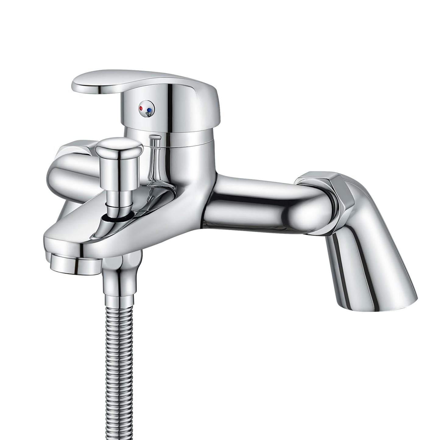 Rehomthy Bath Shower Mixer Tap, Modern Round Monobloc Single Shower Tap with Bathtub Spout, Solid Brass, Chrome, 1/2'' Outlet 180mm Centres