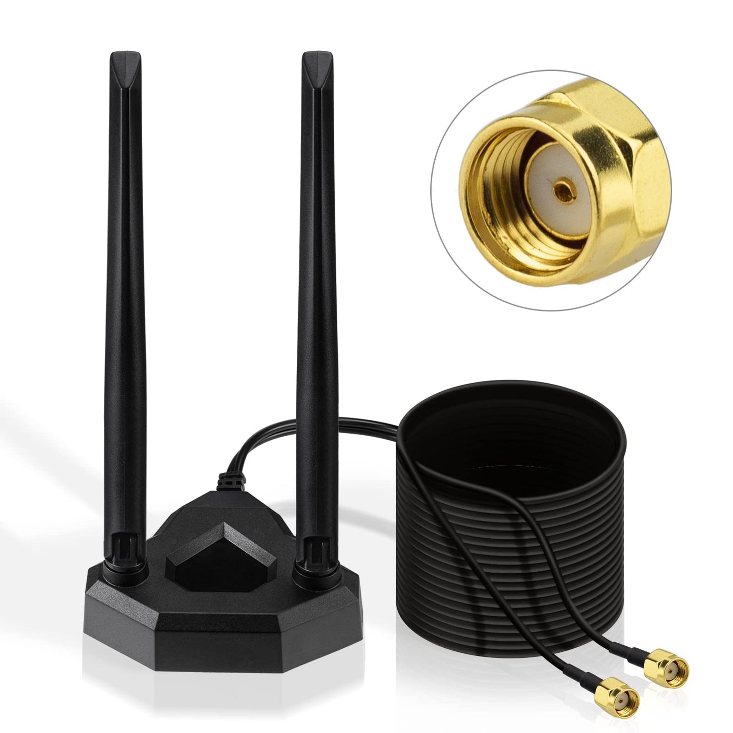Eightwood 2.4G 5G 5.8G Omnidirectional Dual Band WiFi Antenna Desktop Router Signal Booster, Magnetic Base RP-SMA with 2m Extension Cable for WiFi