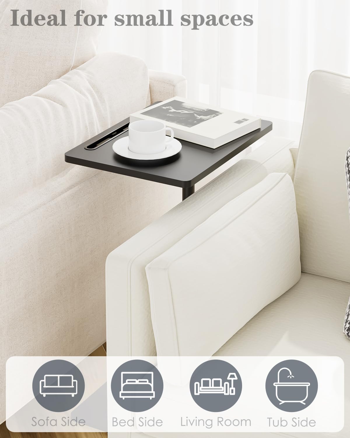 Apetaccat Side Table, C-Shaped Adjustable Sofa Table, 360°Swivel Coffee Tables,40x30x(45-83) cm,Small End Tables Bedside for Living Room