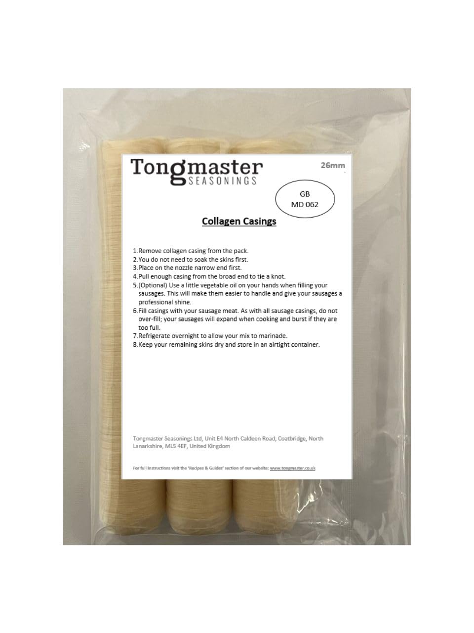 Tongmaster Collagen Edible Sausage 3 Casing Skins of 26 mm Diameter 120ft total length