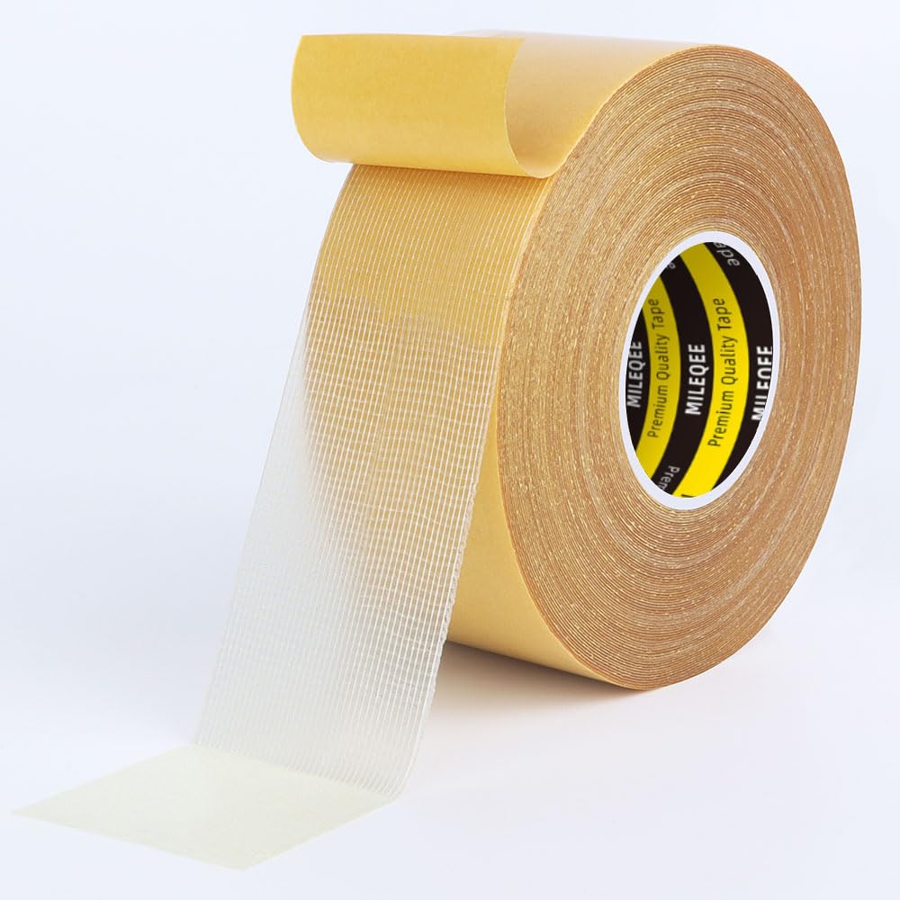 MILEQEE 1 Roll Double Sided Tape Heavy Duty, 45mmx20m, Universal High Tack Strong Wall Adhesive with Fiberglass Mesh, Super Sticky Resistente Clear