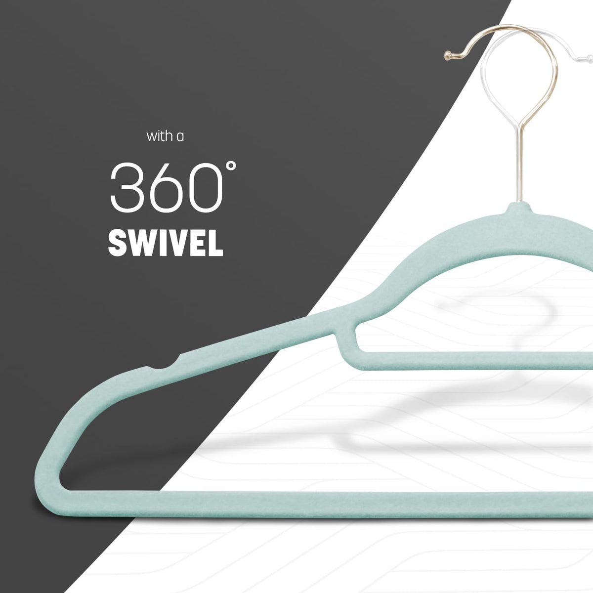 KEPLIN Velvet Hangers 50 Pack - Non-Slip Clothes Hangers with Tie Bar & 360° Hook - Durable & Sturdy, Space-Saving Wardrobe Organisers for Suits