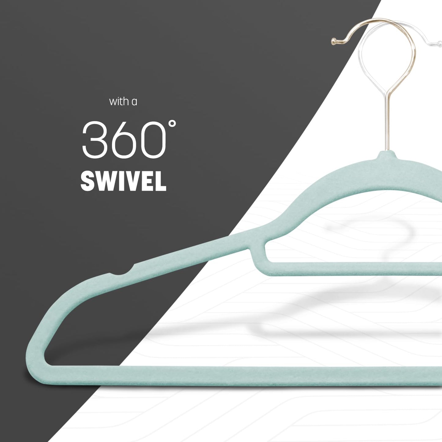 KEPLIN Velvet Hangers 20 Pack - Non-Slip Clothes Hangers with Tie Bar & 360° Hook - Durable & Sturdy, Space-Saving Wardrobe Organisers for Suits