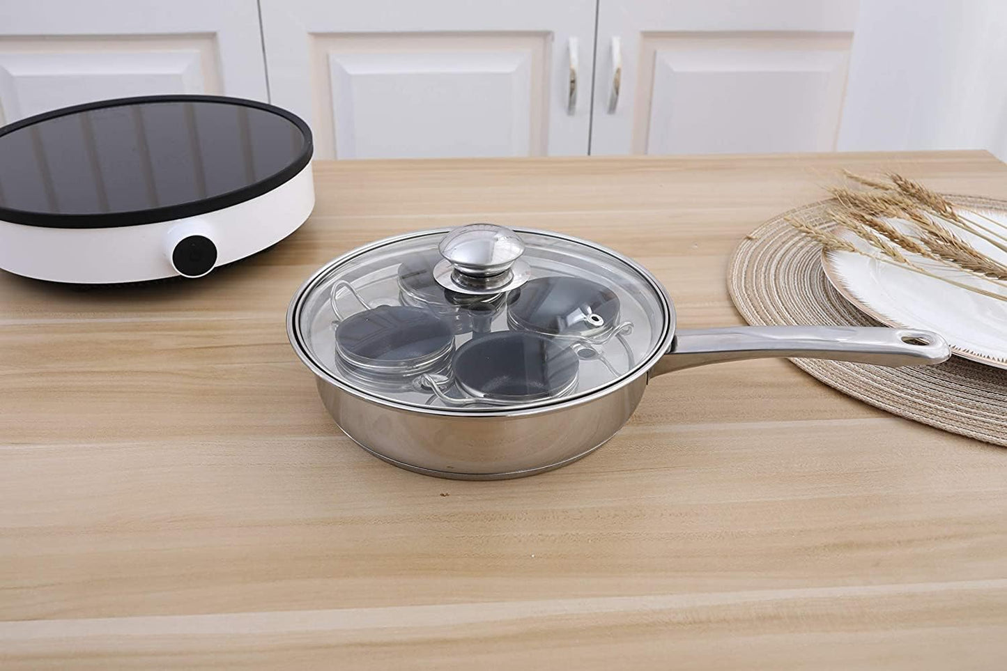 4 Cups Egg Poacher Pan - Stainless Steel Poached Egg Cooker Induction Cooktop Egg Poachers Cookware Set with 4 Nonstick Large PFOA FREE Egg Poacher