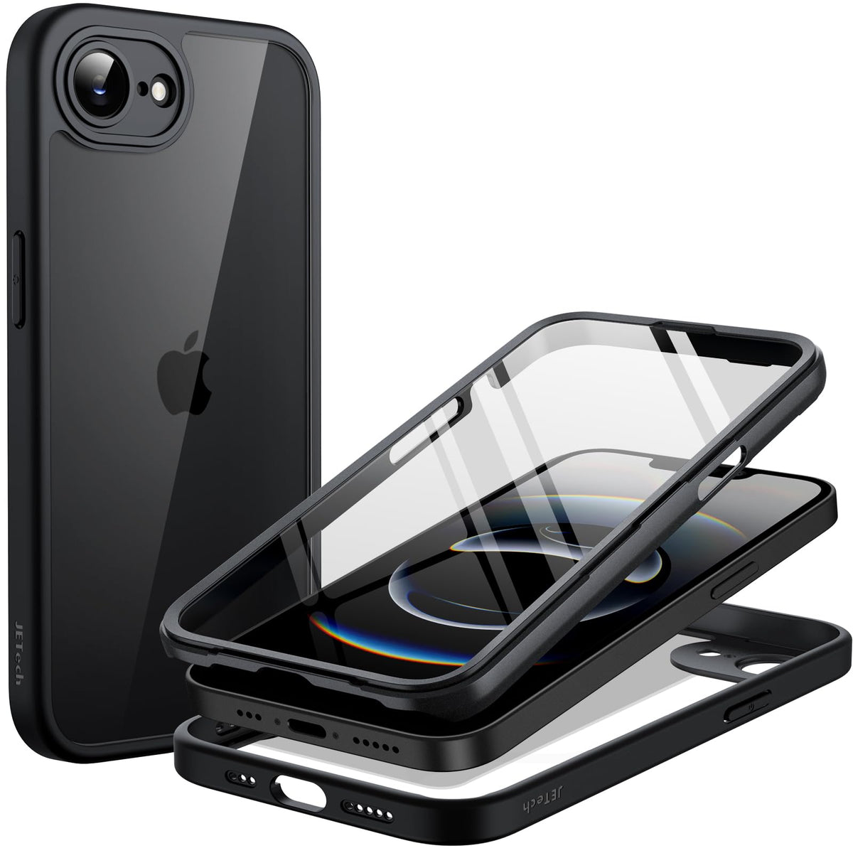 JETech Case for iPhone 16e 6.1-Inch 2025 with Built-in Tempered Glass Screen Protector, 360 Degree Full Body Shockproof Phone Cover, Heavy Duty