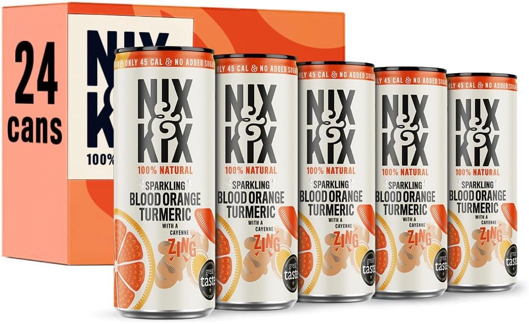 Nix & Kix | Blood Orange & Turmeric |100% Natural Premium Sparkling Soft Drink | Low Calorie & Vegan Friendly | No Added Sugar Or Sweeteners | 250ml x
