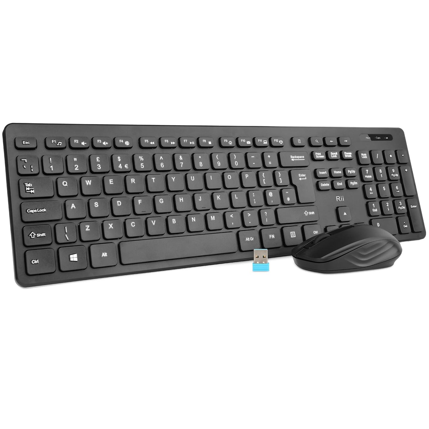 Rii Wireless keyboard and Mouse Set, RK200 Standard Full Size Wireless Keyboard and Mouse 104 Keys for Work Office Home UK Layout(AAA Batteries not