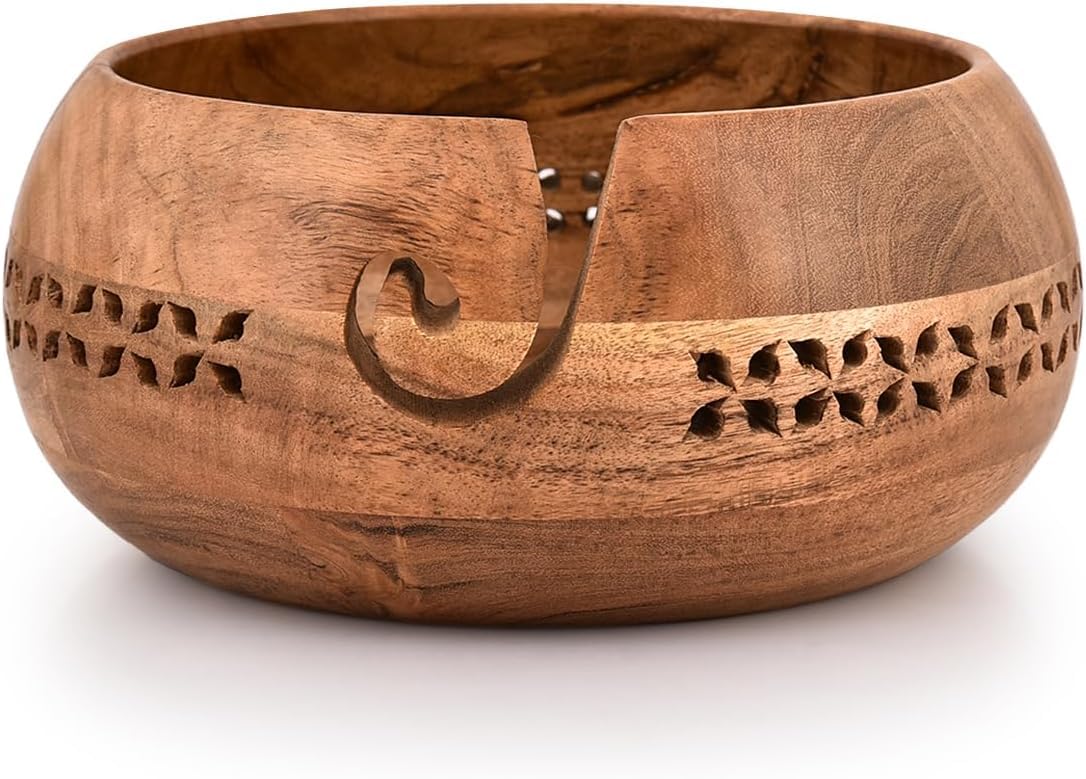 Kimona Yarn Storage Wooden Yarn Bowl Knitting Bowl Large Crochet Yarn Holder Gifts for Women (20.32cm x 20.32cm x 10.16cm)