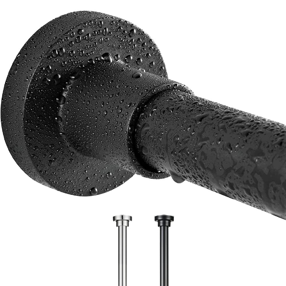 Tension Curtain Rods - Extendable upto 40-60 cm - No Drill & Rust Proof Shower Curtain Rods for Bathroom - Black Shower Rods