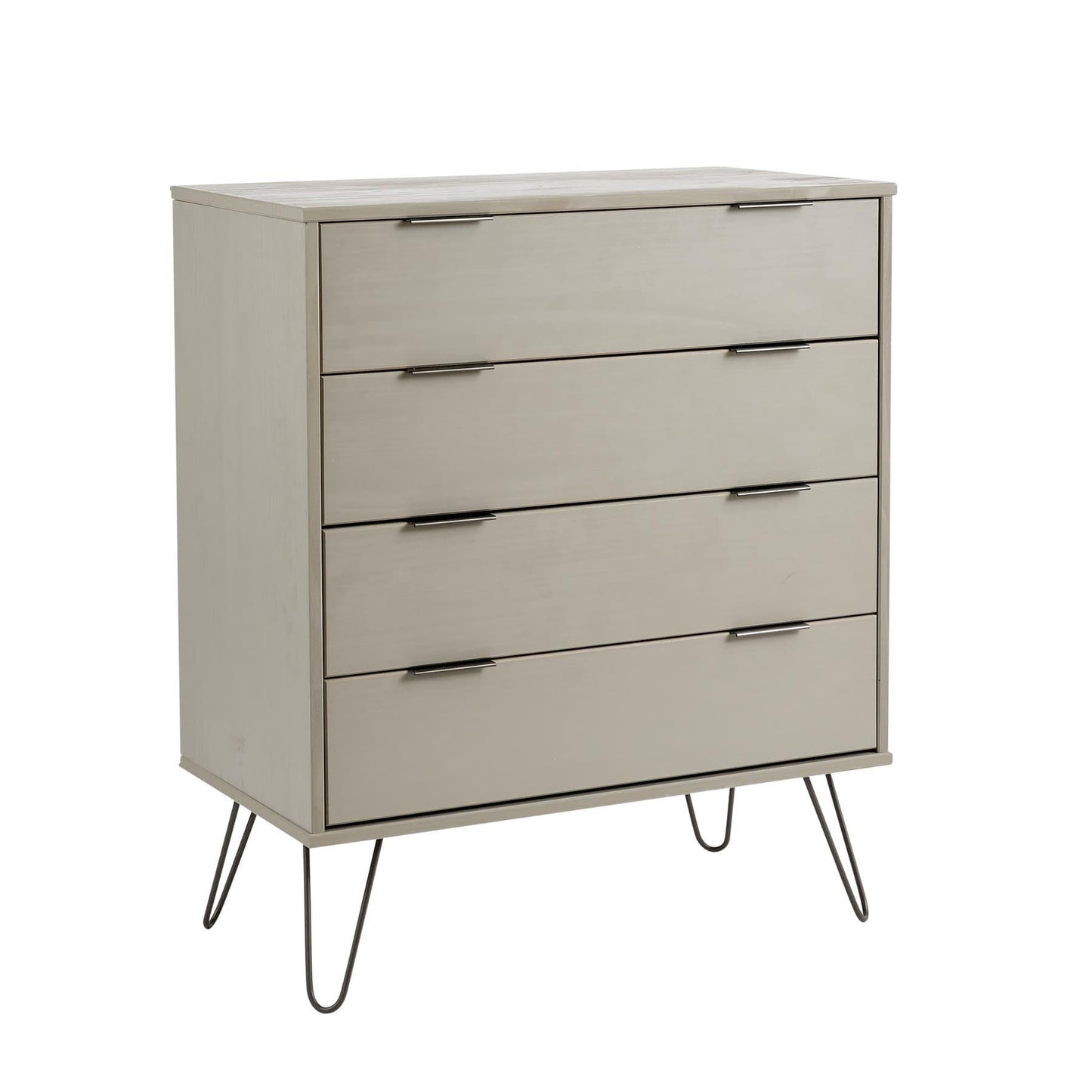 Home Source Acadia Chest of Drawers Cabinet Organiser Industrial Wooden Bedroom Storage Unit, Grey, 4 Drawer