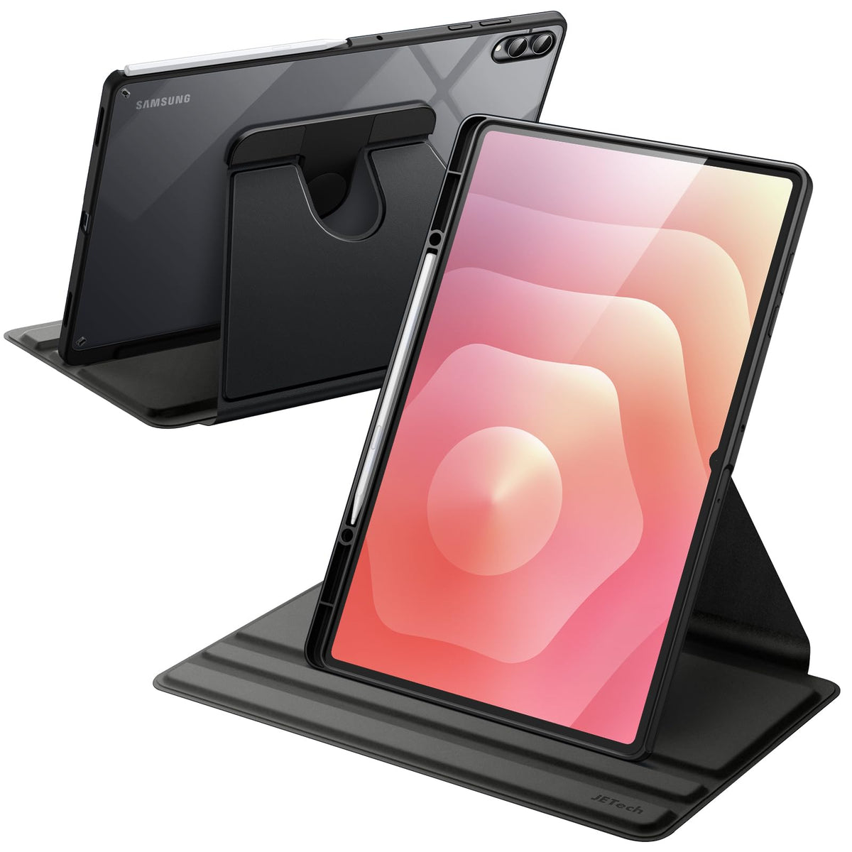 JETech Rotating Case for Samsung Galaxy Tab S11 Ultra with S Pen Holder, 360 Degree Rotation Protective Stand Cover Clear Back, Auto Wake/Sleep