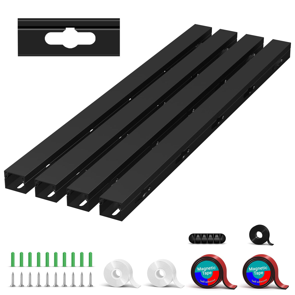 Cable Trunking - Magnetic Cable Management Under Desk with Upgraded Aesthetic Large Hole, Cable Raceway Kit for Hiding Computer, Gaming Desk, Network,