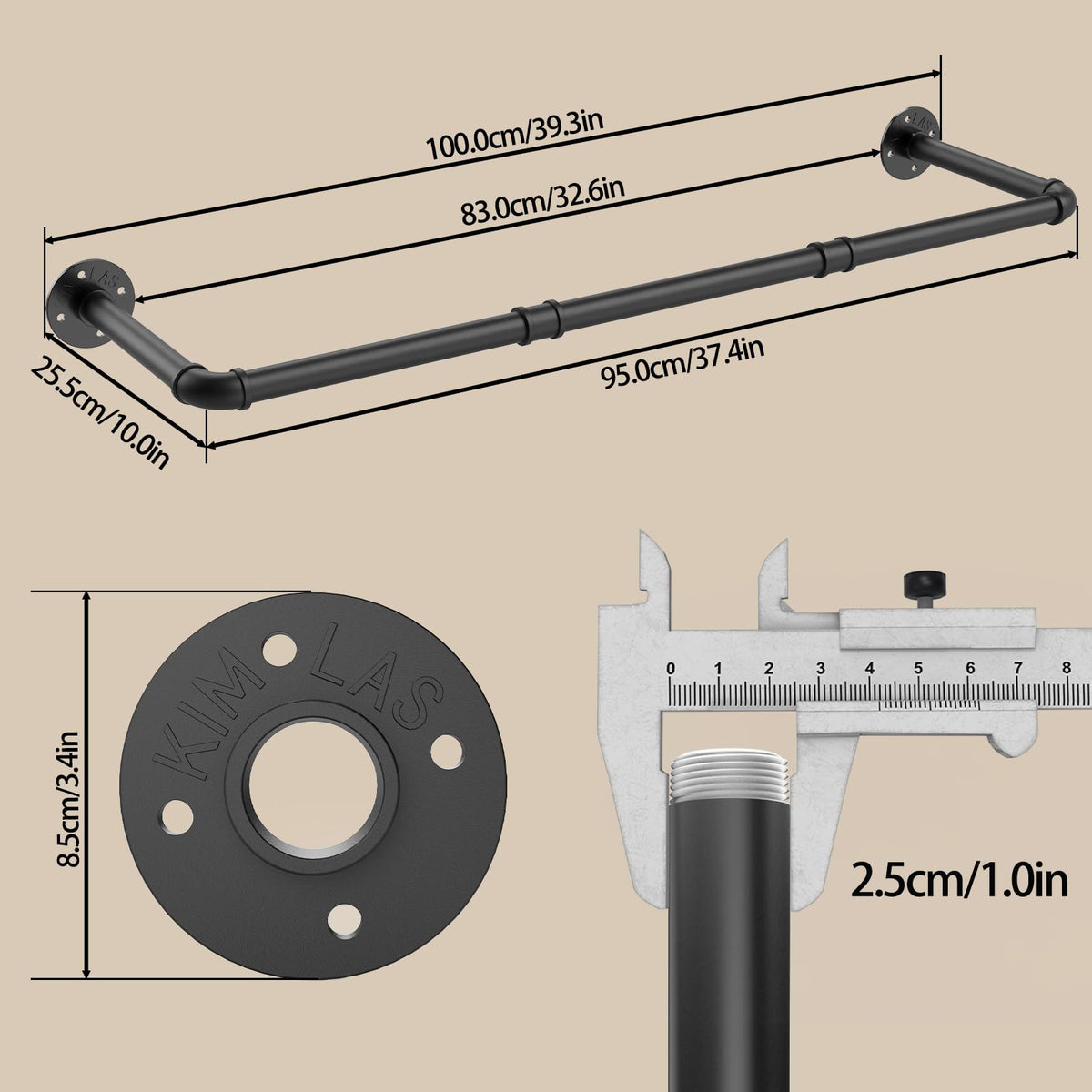 YheenLf 2-Pack Clothes Rail Wall Mounted, 100cm Industrial Style Garment Rack, Heavy Duty Wardrobe Pole, Multi-Purpose Clothing Hanging Rod for Closet