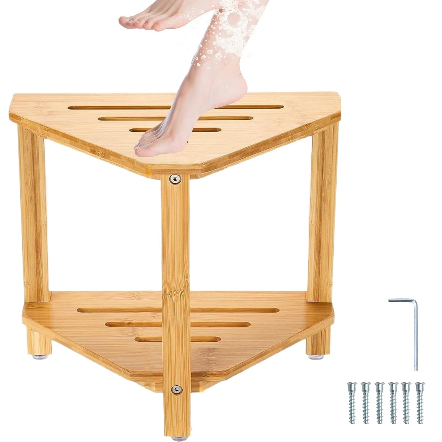 Shower Foot Rest Footstool Footrest 14.5 Inches, Wooden Shower Stool Storage Rack with Storage Rack, Waterproof Shower Stool for Small Inside Shower