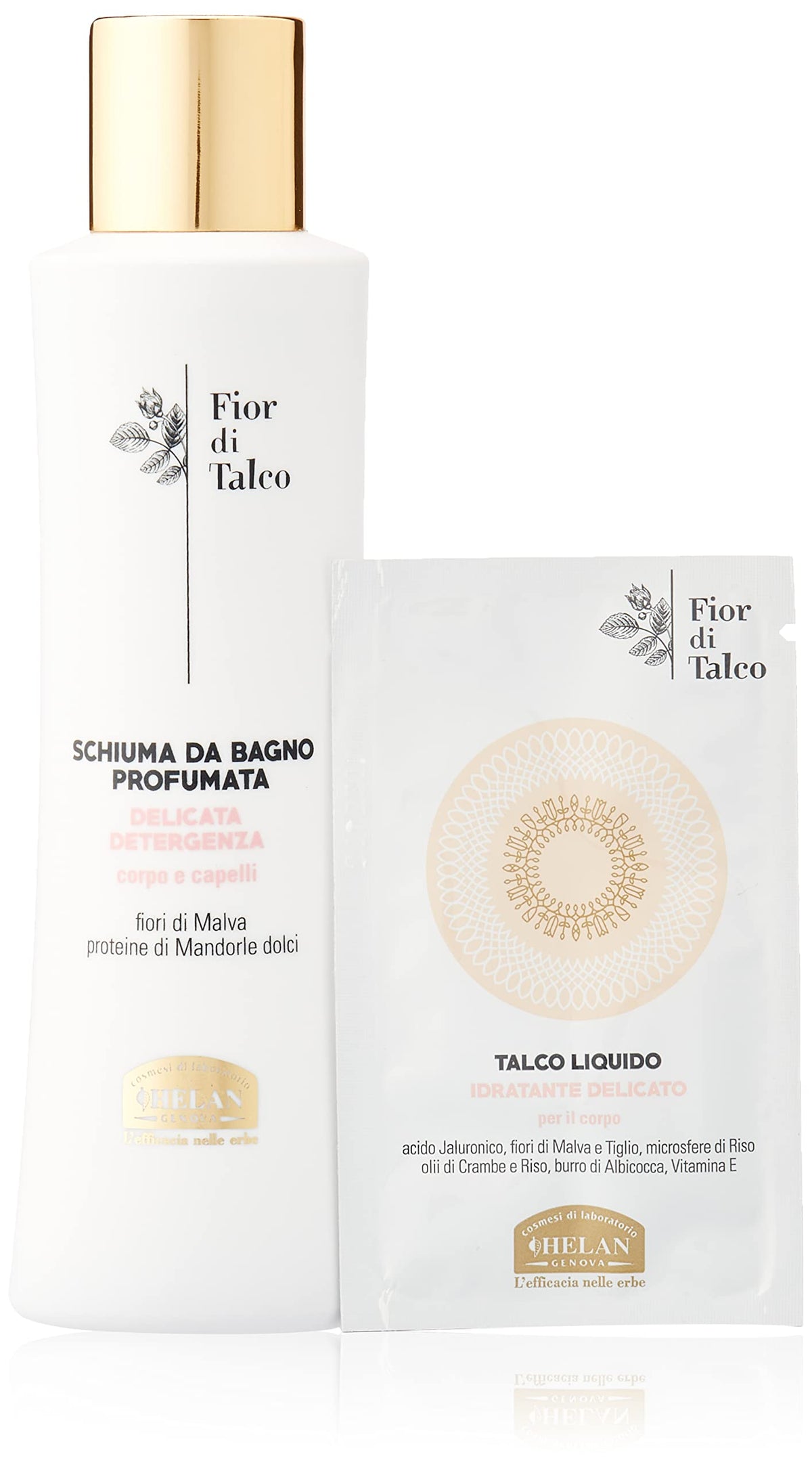 Helan, Fior di Talco, Gentle Bubble Bath, Body and Hair Shower Gel - Moisturising and Restructuring Shampoo - Natural, Scented, with Mallow Flowers