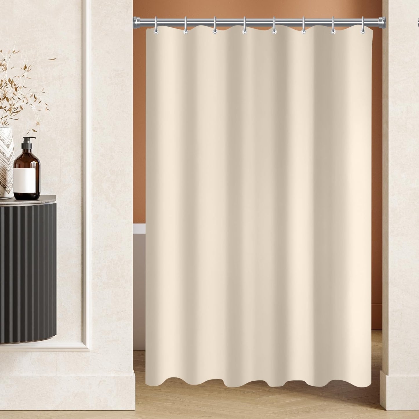 Lerores Shower Curtain 120 x 200 cm(47x78 inch) Beige, Weighted Hem Anti-Mold Textile, Water-Repellent, Washable Polyester Fabric Bath Curtain for