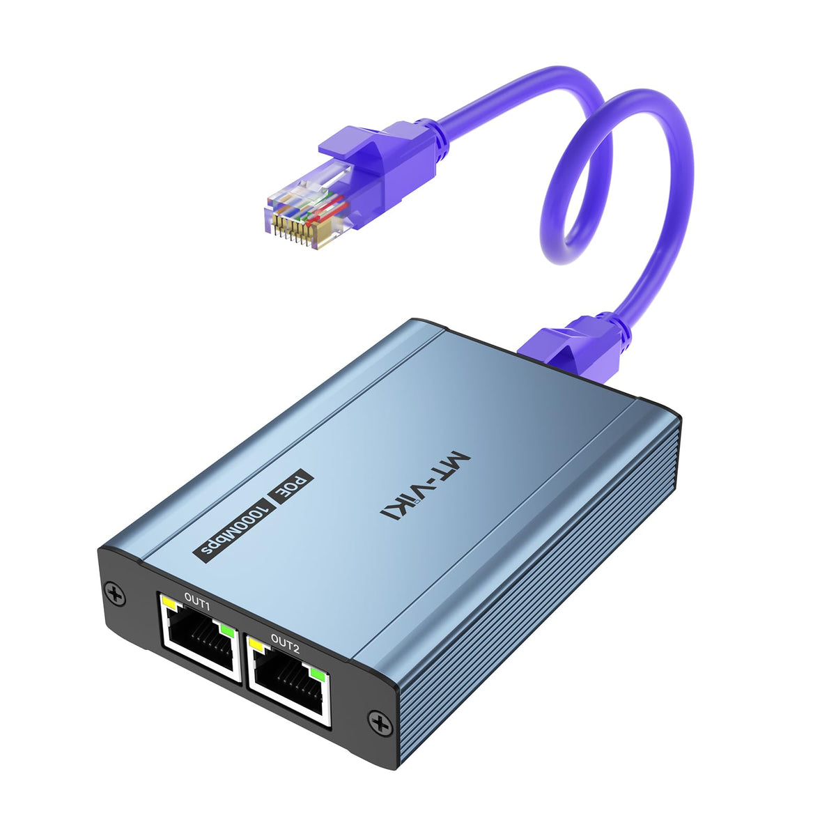 MT-VIKI 48V POE Ethernet Splitter 1 to 2 1000Mbps, 60W (No Power Supply Required), Gigabit Dual RJ45 Splitter for Cat5e/6/7/8 Cable, Work with IP