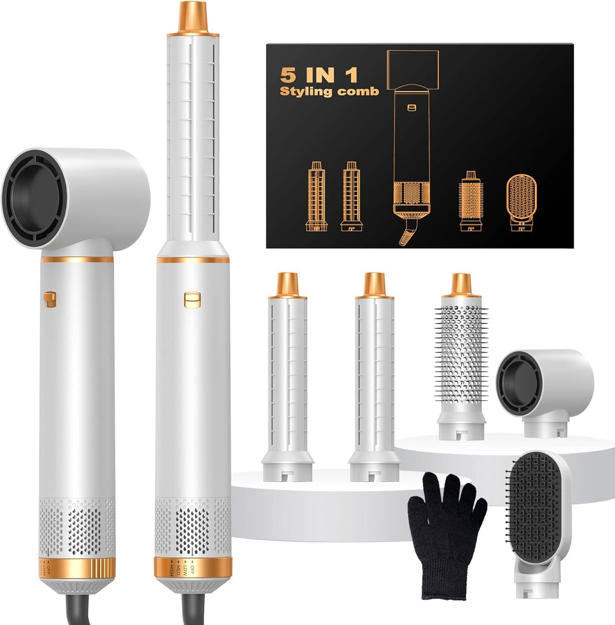 Airbrush 5 in 1, Air Styler, 5 in 1 Hair Styler with Hair Dryer Ionic, Auto Air Curler, Hot Hair Brushes for Hair Styling, Dry, Curl, Straighten,