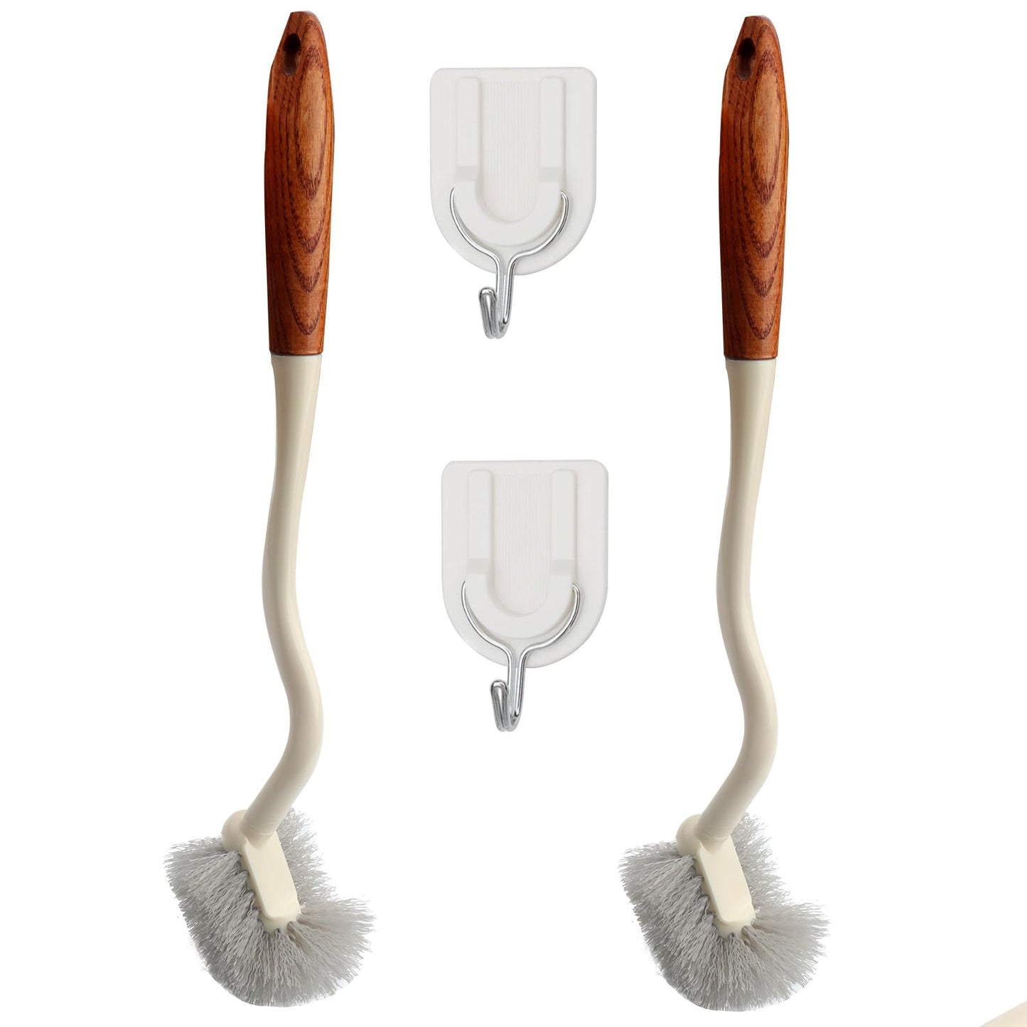 2pcs long handle toilet brush, wooden handle toilet brush, curved design angled cleaning brush, for deep cleaning